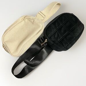 Set of 2 - Belt Bag / Fanny Pack / Crossbody Sling Bag Velvet Black & Cream
